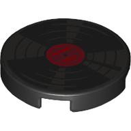 Tile Round 2 x 2 with Silver Vinyl Record, Red Center print