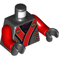 Torso Robe with Red and Gold Sash Print, Red Arms, Black Hands