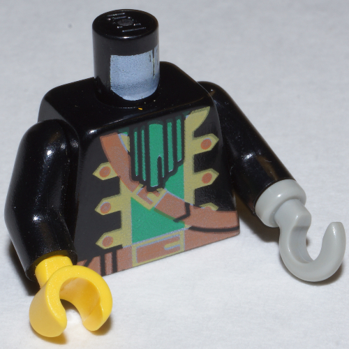 Torso Pirate Captain Print / Black Arms / Yellow Hand Right / Light Gray Hook Left