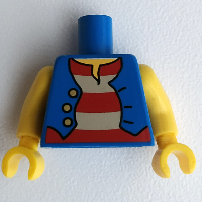 Torso Pirate Vest over Red and White Striped Shirt, 3 Buttons Print, Yellow Arms and Hands