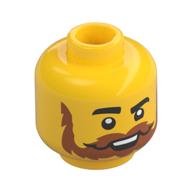 Minifig Head, Raised Thick Eyebrow, Dark Orange Moustache and Beard, Open Mouth Print