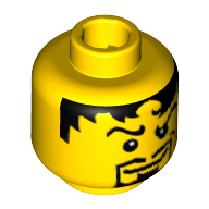 Minifig Head Rascus / Soldier / Knight / Warrior / Soccer Player, Male, Messy Black Hair, Goatee Print