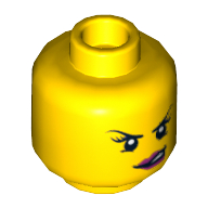 Minifig Head Soldier, Dark Pink Lips, Eyelashes, Purple Eye Shadow Conniving / Angry Print [Blocked Open Stud]