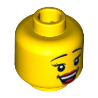 Minifig Head Red Cheerleader, Thin Eyebrows, Eyelashes, Red Lips and Open Smile Print [Blocked Open Stud]