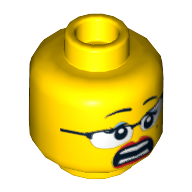 Minifig Head Reporter, Dual Sided, Glasses with Black Frames, Beauty Mark Laughing / Scared Print [Hollow Stud]