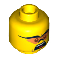 Minifig Head Soldier, Dual Sided, Glasses with Orange Lenses Smiling / Mouth Open Upset Print [Hollow Stud]