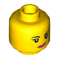 Minifig Head Lucy Wyldstyle, Eyebrows, Eyelashes, Freckles, Pink Lips, Lopsided Smile / Determined Print