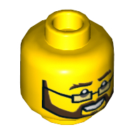 Minifig Head, Rectangular Glasses, Black and Brown Beard and Moustache, Bushy Eyebrows, Open Smile Print [Hollow Stud]