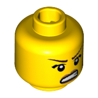 Minifig Head Dino Tracker, Thin Eyebrows, Angry Mouth, Scar on Cheek Print [Hollow Stud]