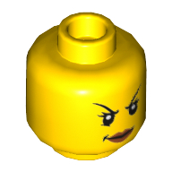 Minifig Head Ninja / Queen, Female, Arched Thin Eyebrows, Eyelashes, Dark Pink Lips, Evil Smile Print [Hollow Stud]