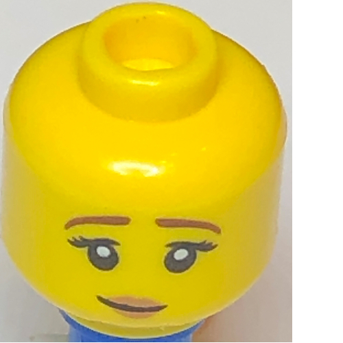 Minifig Head Brown Eyebrows, Peach Lips, Pensive Smile [Hollow Stud]