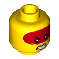 Minifig Head Harumi, Dual Sided, Red Markings over Eyes, Open Mouth with Teeth, Grimace / Frown with Peach Lips Print [Hollow Stud]