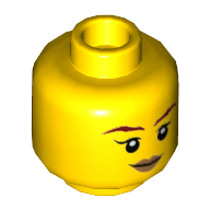 Minifig Head Ninjago Skylor, Dual Sided, Reddish Brown Eyebrows, Smile, Peach Lips Smile / Angry Print [Hollow Stud]
