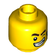 Minifig Head Douglas Elton (El Fuego), Winking Left Eye and Big Smile / Scared Print