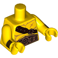 Torso Bare Chest with Muscles, Brown Shoulder Strap, Large Gold Belt Print, Yellow Arms and Hands with Cuffs Print