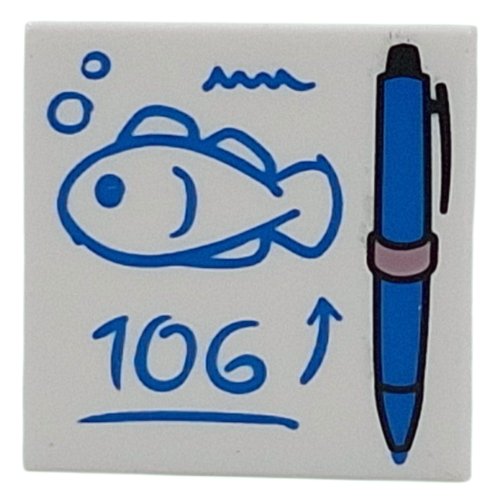 Tile 2 x 2 with Blue Pen, Drawing of Fish, '106' print