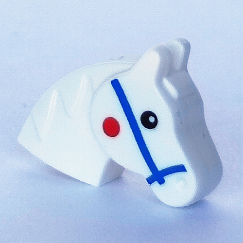 Animal Body Part, Horse Head with Blue Reigns, Red Spot, Black Eyes print (Toy Horse)