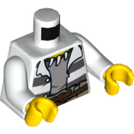 Torso Prison Shirt, Open with Dark Bluish Gray Prison Stripes, Rope Belt, Tooth Necklace Print, White Arms, Yellow Hands