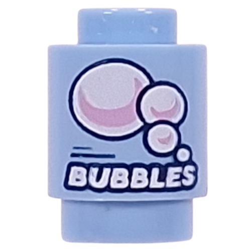 Brick Round 1 x 1 with White/Pink Bubbels, 'BUBBLES' print