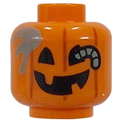 Minifig Head Jack O Lantern Pumpkin, Rotting, Worm Through Eye