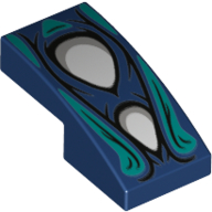 Slope Curved 2 x 1 No Studs with 2 White Eyes, Dark Turquoise Flames print