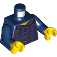 Torso Shirt with Plaid and Buttons Print, Dark Blue Arms, Yellow Hands