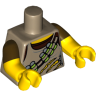 Torso, Dual Molded Arms, Tank Top, Torn with Ammunition Belt over Dark Brown Shirt Print, Dark Brown Sleeves Pattern, Yellow Arms and Hands