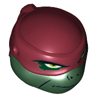 Minifig Head Modified Ninja Turtle Type 2 with Dark Red Mask and Headcovering Print (Raphael)