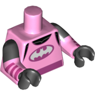 Torso, Dual Molded Arms, Tank Top with White Batman Logo, Dark Pink Sash Print, Black Sleeves Pattern, Bright Pink Arms with Dark Pink Stripes Print, Black Hands