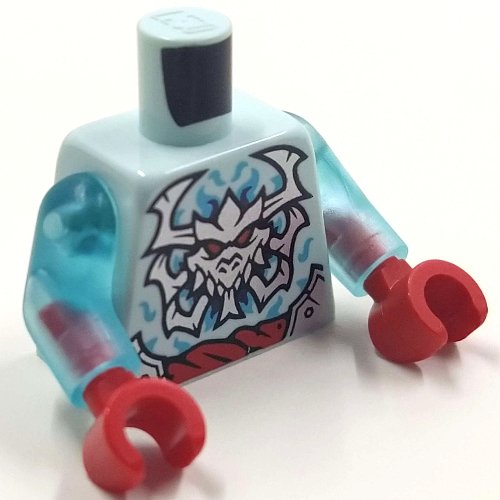 Torso, Red Belt, Silver Dragon Skull, Horns print, Trans-Light Blue Arms, Red Hands