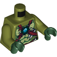 Torso Muscles Outline, Chi Armour and Chi Jewel Print, Olive Green Arms, Dark Green Hands