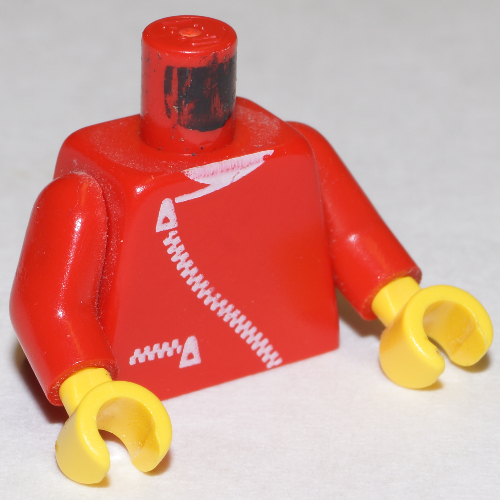 Torso Jacket with Curved Zipper and Pocket Print, Red Arms, Yellow Hands
