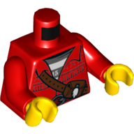 Torso Jacket with Leather Pouch, Prisoner Shirt Underneath, Belt Print, Red Arms, Yellow Hands