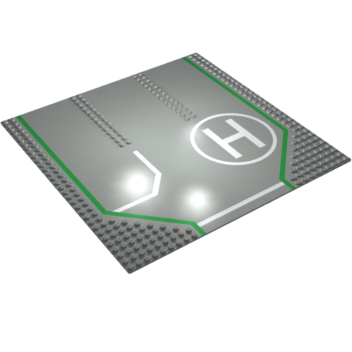 Baseplate 32 x 32 with 9-Stud Straight, 3-Lanes and Helicopter Pad Print