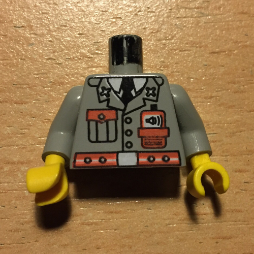 Torso Fire Jacket with Pocket and Orange Belt Print, Light Gray Arms, Yellow Hands