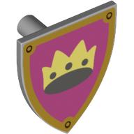 Minifig Shield Triangular with Crown on Pink Background and Gold Border Print