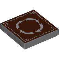 Tile 2 x 2 with 4 White Arrows in Circle and Border on Reddish Brown Background Print