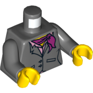 Torso Suit Jacket, Two Buttons, Pink Shirt and Magenta Scarf Print, Dark Bluish Gray Arms, Yellow Hands
