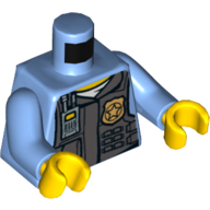Torso Police Shirt with Dark Bluish Gray Vest, Radio and White Undershirt Print, Medium Blue Arms, Yellow Hands