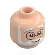 Minifig Head Merlin, White/Dark Bluish Grey Eyebrows, White Full Beard, Black Round Glasses
