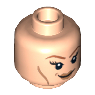 Minifig Head Black Widow, Dual Sided, Eyelashes, Dark Orange Eyebrows and Cheek Lines, Smile / Angry Print [Hollow Stud]