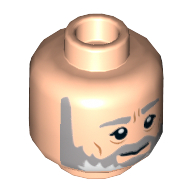 Minifig Head Obi-Wan Kenobi, Gray Beard and Eyebrows, Lines under Eyes, Furrowed Brow, White Pupils, Lines on Cheeks Print [Hollow Stud]