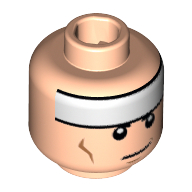 Minifig Head Batman, White Headband and Cheek Lines, Smirk Print [Hollow Stud]