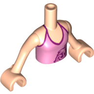 Minidoll Torso Girl with Bright Pink Halter Top with Palm Tree, Waves and Flowers Print, Light Nougat Arms and Hands