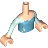 Minidoll Torso Girl with Medium Azure Top with Silver Icons Print, Light Aqua Sleeves and Light Nougat Hands