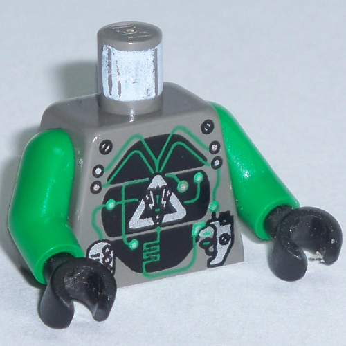 Torso Insectoids Silver Logo on Black Panels, 2 Silver Panels Print, Green Arms, Black Hands